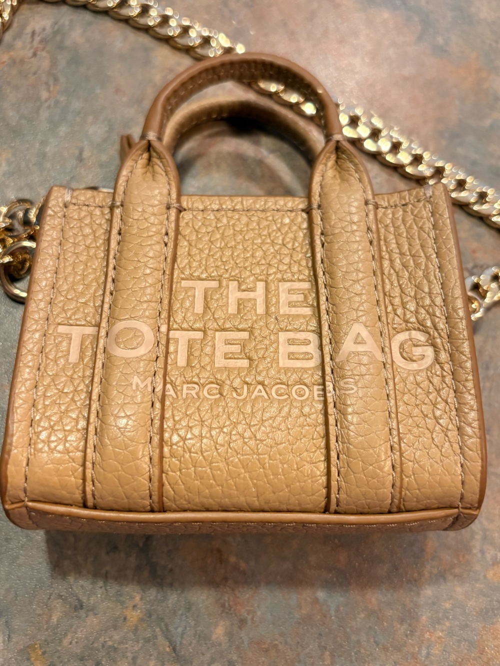 Marc Jacobs Mini Tote Bag in Tan Pebbled Leather